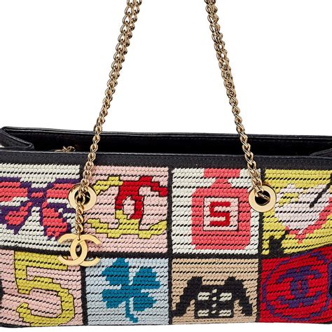 chanel precious symbols needlepoint|CHANEL Needlepoint Precious Symbols Shoulder Bag Black.